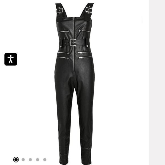 WEWOREWHAT Vegan Black Leather Moto Overalls - Picture 3 of 10